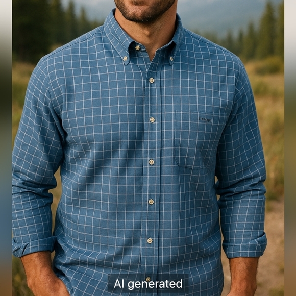 LL BEAN Wrinkle Free Plaid Shirt Traditional Fit Marine Blue Men's XL - Picture 10 of 11